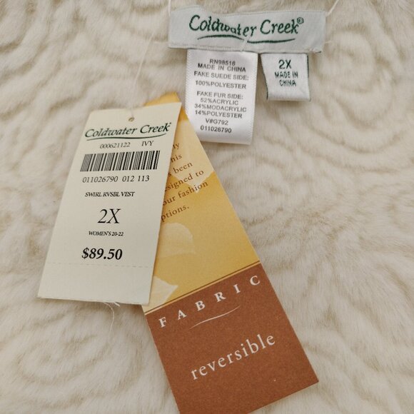 Coldwater Creek Women's Size 2X Cream Swirl Fully Reversible Faux Suede Vest - Picture 9 of 9